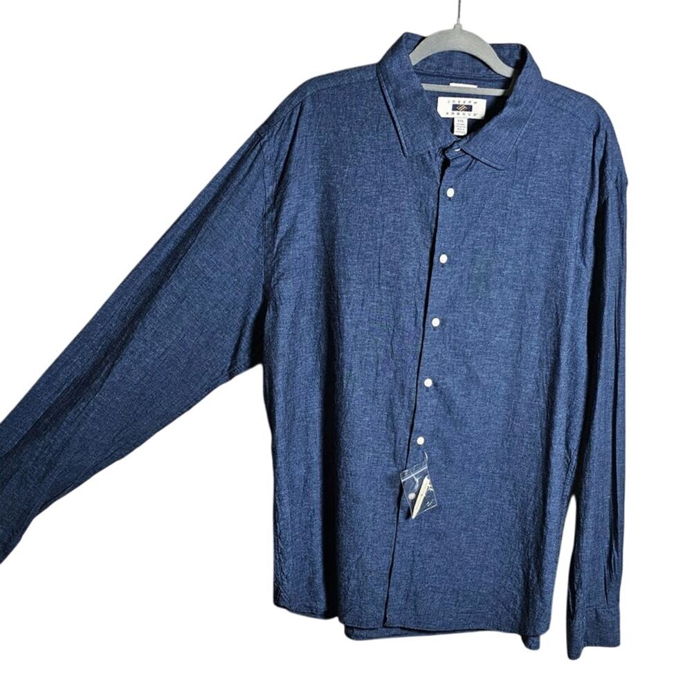 NWT Joseph Aboud Linen Blend Button Up Oxford Shirt Denim Color size XXL